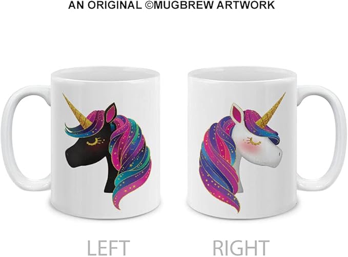 MUGBREW Black White Unicorns Ceramic Coffee Mug Tea Cup Fun Novelty, 11 OZ