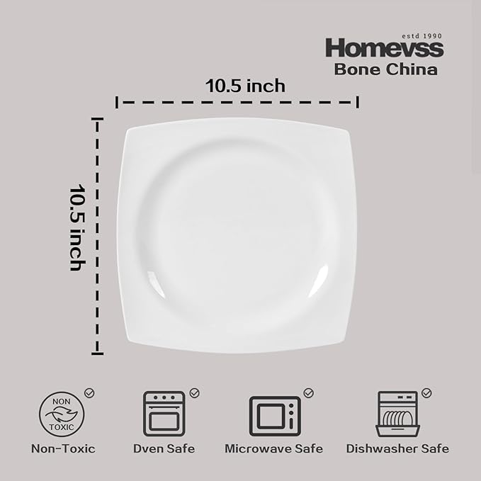 HomeVss, New Bone China Dinnerware Set, Rim Square Shape, 16pc Set