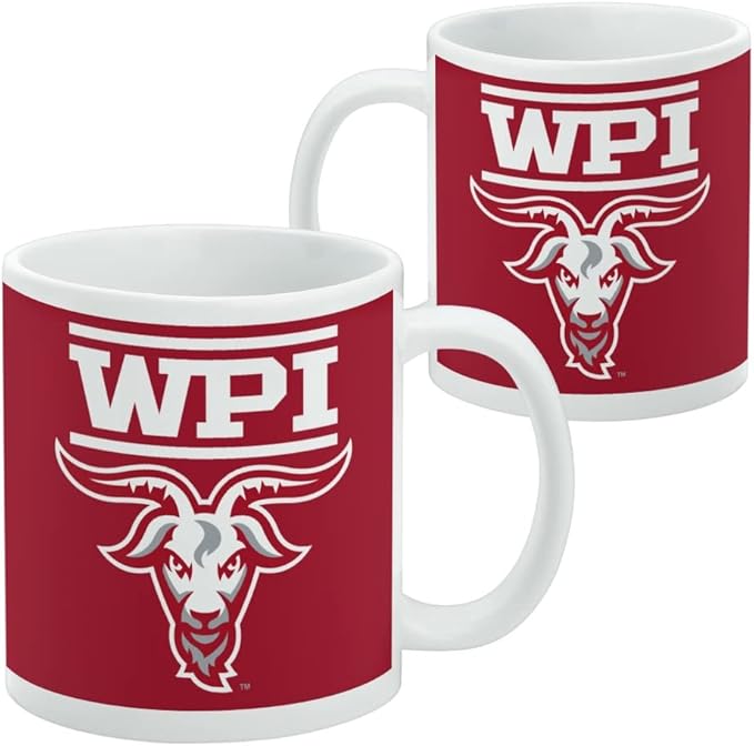 Worcester Poly Primary Logo Ceramic Coffee Mug, Novelty Gift Mugs for Coffee, Tea and Hot Drinks, 11oz, White