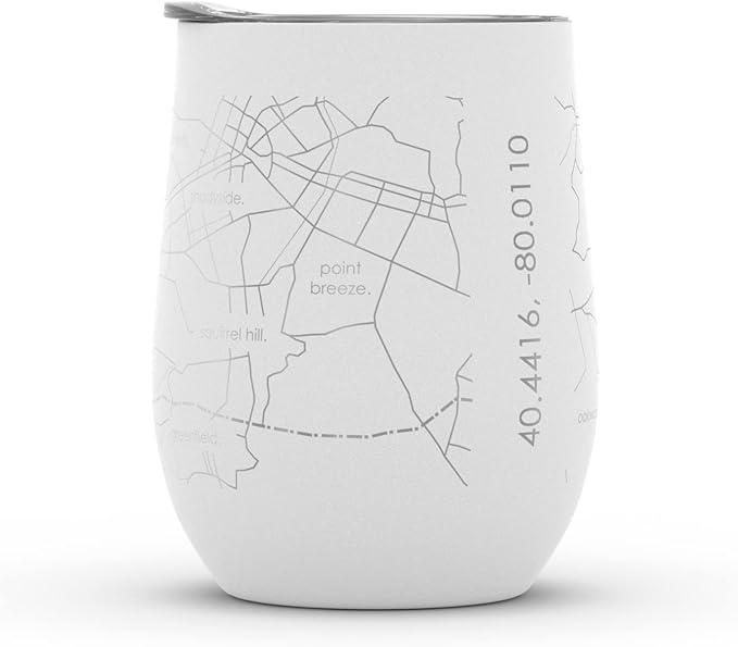 Well Told Engraved Pittsburgh Pennsylvania Map Insulated Wine Tumbler, Etched Stainless Steel Wine Tumbler (12 oz, White) City Map Insulated Tumbler, Custom Insulated Tumbler, Outdoor Drinkware