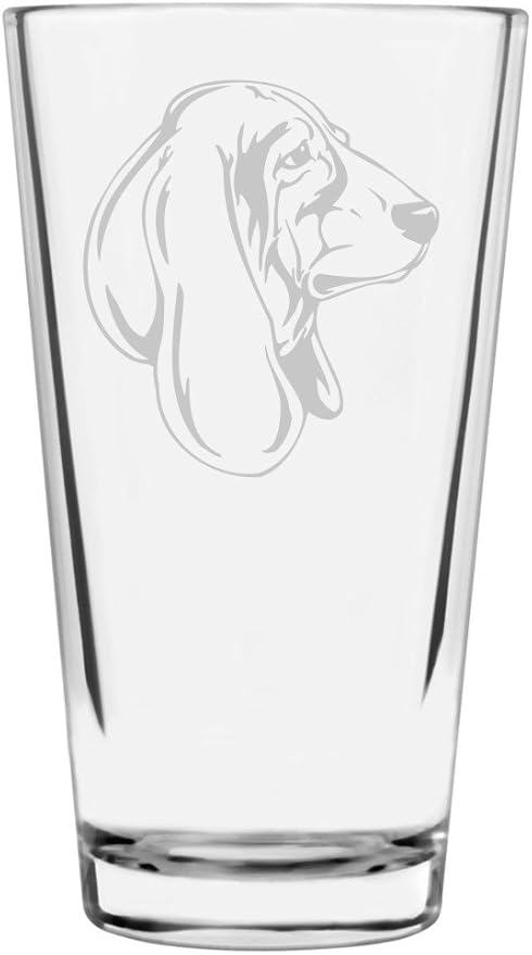 Basset Hound Dog Themed Etched All Purpose 16oz Pint Glass