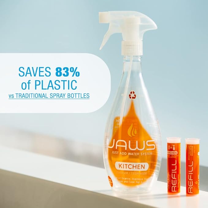 JAWS Cleaner Multi-Surface Kitchen Cleaner Bottle and 2 Refill Pods. Refillable Cleaning Supplies.