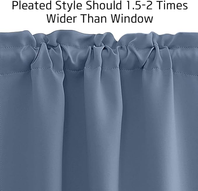 NICETOWN Curtain Valances for Kitchen Cabinet Cupboards, Farmhouse Adjustable Rod Pocket 18 inches Long +1.6 inches Header Window Valances for Office/Cafe/RV Camper, 2 Panels, 52" Wide, Stone Blue