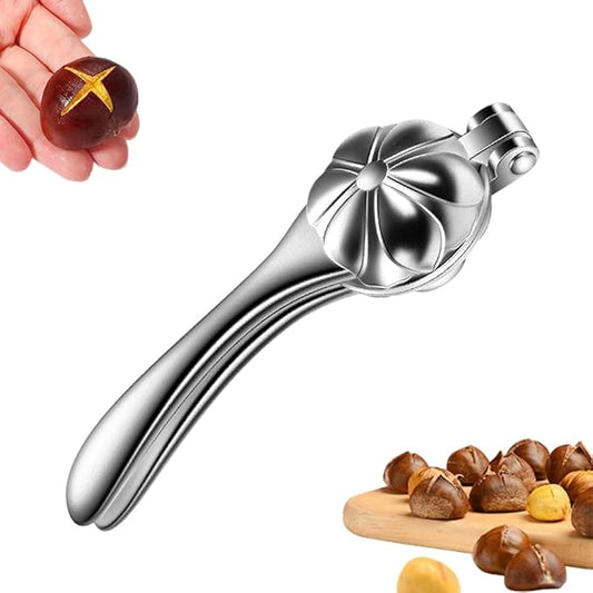 Chestnut Cutter Tool, Aluminum Alloy Chestnut Peeler with Ergonomic Handle, Multifunction Chestnuts Peeler Nutcracker Opener Clip, for Hazelnut Walnut Pistachio Macadamia Kitchen Nut Opener Tool (1)
