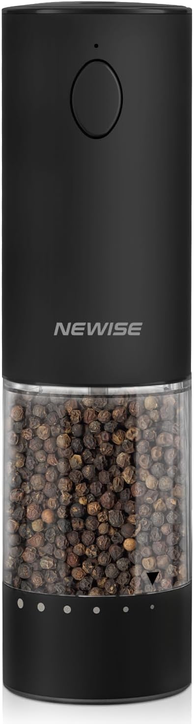 Electric Salt and Pepper Grinder Rechargeable with Light, Electric Salt and Pepper Shakers, Automatic & Adjustable Coarseness, Kitchen Gadgets, Black