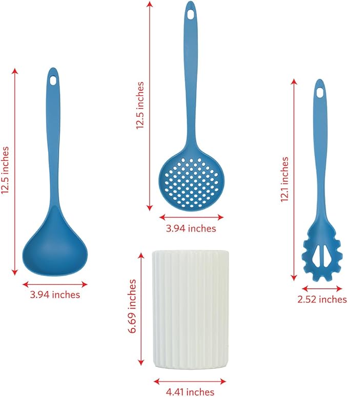 Glad Kitchen Utensils Set, 8pcs - Nonstick Cooking Tools with Utensil Holder - Nylon Spoon, Ladle, Skimmer, Spaghetti Server, and Turner Spatula Set - Dishwasher Safe, Blue