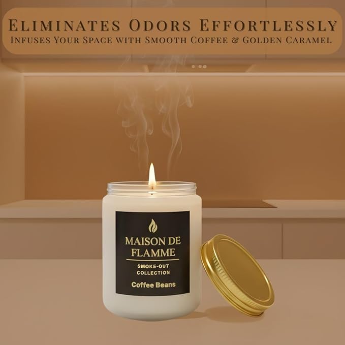 Coffee Beans Odor-Eliminating Scented Candle, 200g/7oz White Jar – Long-Lasting Soy Wax Blend Candle for Smoke, Kitchen & Home Odors