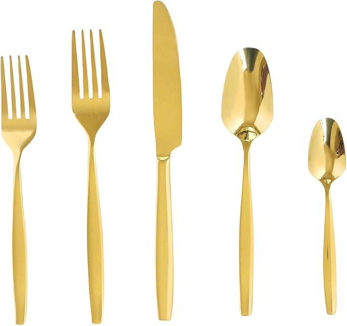 Gold 30-Piece Silverware Set,Stainless Steel Flatware Utensils Cutlery Set for 6,Including Steak Knife Fork and Spoon,Dishwasher Safe,Modern Tableware for Home & Dining