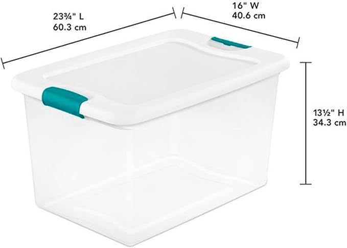 Sterilite Clear Plastic Storage Totes, 6 Pack 64 Quart and 6 Pack 66 Quart Bins with Lids