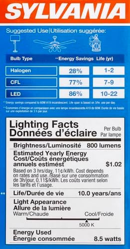 Sylvania LED Light Bulb, 60W Equivalent A19, Efficient 8.5W, Medium Base, Frosted Finish, 800 Lumens, Daylight - 4 Pack (79284)