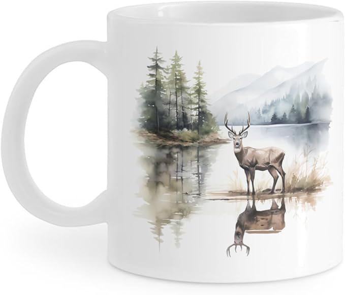 Coffee Mugs Deer Pattern Ceramic Latte Mug with Handle 11 OZ for Men Women for Latte Cappuccino Cocoa Milk Dishwasher & Microwave Safe