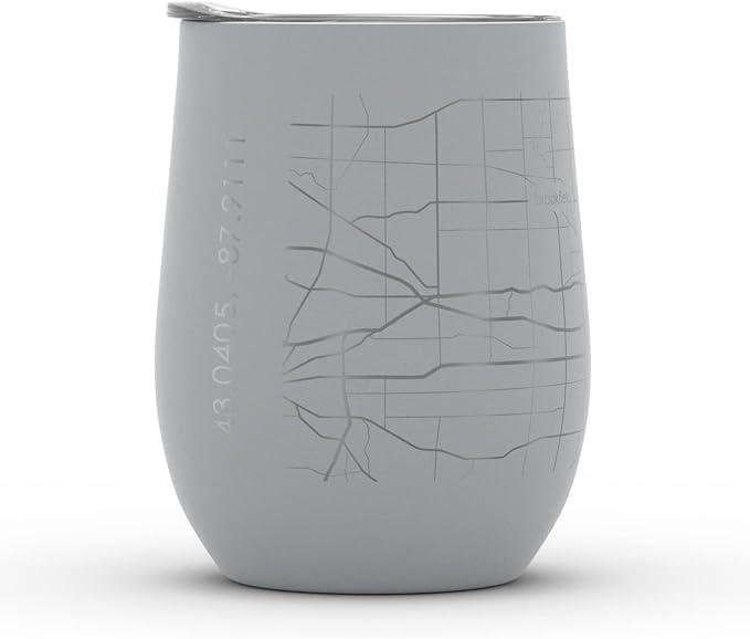 Well Told Engraved Milwaukee Wisconsin Map Insulated Wine Tumbler, Etched Stainless Steel Cup (12 oz, Dockside Gray) City Map Insulated Tumbler, Custom Insulated Tumbler, Outdoor Drinkware
