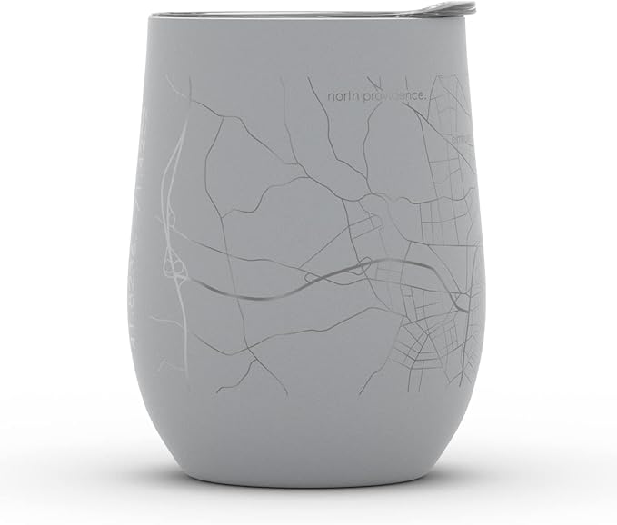 Well Told Engraved Providence Rhode Island Map Insulated Wine Tumbler, Etched Stainless Steel Cup (12 oz, Dockside Gray) City Map Insulated Tumbler, Custom Insulated Tumbler, Outdoor Drinkware