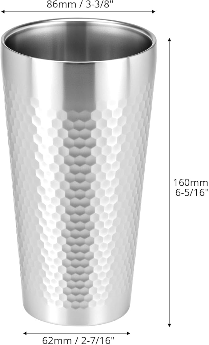 QWORK Stainless Steel Insulated Tumblers, 19 oz 4 Pack Stackable Water Tumblers, Double Wall Metal Cup, Diamond-Patterned