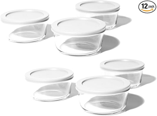DURA LIVING 12-Piece Glass Food Storage Containers Set (6 Containers + 6 BPA-Free Lids) | 2-Cup, Leakproof | Microwave, Freezer, Oven & Dishwasher Safe | Ideal for Meal Prep & Pantry Organization