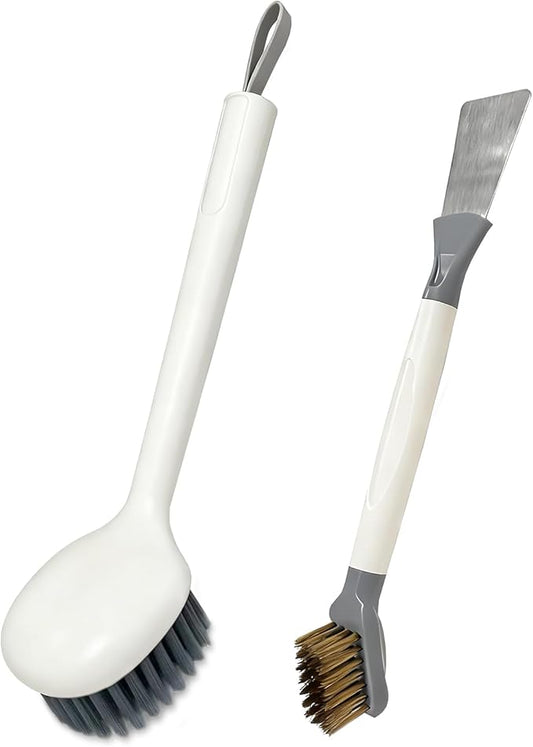 2-Piece Kitchen Brush Set Handheld Dish Cleaning Brush and Dual-Head Cleaning Tool for Pots, Pans, Sinks, Stubborn Grease, Stovetops, and Burnt-On Residue