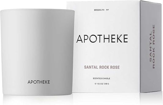 Apotheke Signature Scented Candles for Home, Santal Rock Rose - 10.5 oz - Soy Wax, Non Toxic, Large Jar White - Luxury Candle Gifts for Women & Men - Sandalwood, Rose, Musk, and Leather