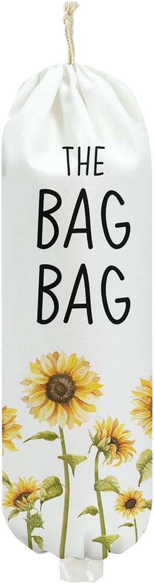 Sunflower Plastic Bag Holder for Kitchen Essentials, Wall Mount Grocery Bag Holder for Plastic Bags, Floral Reusable Grocery Bags Storage Dispenser for Home Kitchen Decor, Sunflower Gifts for Women