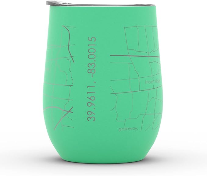 Well Told Engraved Columbus Ohio Map Insulated Wine Tumbler, Etched Stainless Steel Cup (12 oz, Sunday Green) City Map Insulated Tumbler, Custom Insulated Tumbler, Outdoor Drinkware