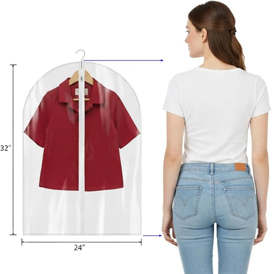 All Clear Garment Bags for Travel - 32” PEVA Waterproof Suit Cover with Zipper for Hanging Clothes, Shirts, Sweaters - Durable Dresser for Closet Storage, Dustproof & Moisture Resistant - 32”/12 Pack