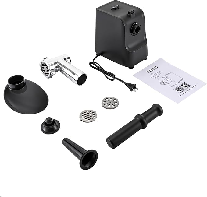 Meat Grinder, 1000W Electric Grinder For Meat with Attachments, Stainless Steel Sausage Maker Machine Kubbe Kit with 3 Grinding Plates Automatic Meat Grinder for Home & Kitchen (Black)