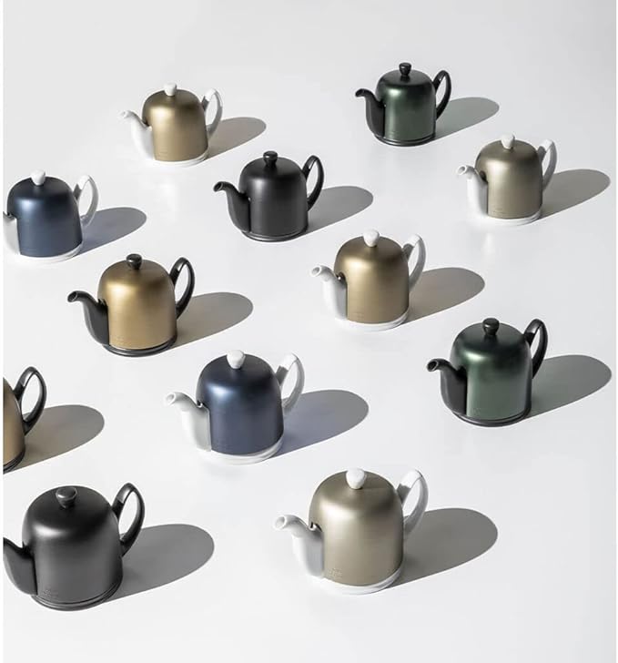 Degrenne Salam Luxury French Tea Pot - Porcelain Teapot with Brushed Aluminum Cover, Ceramic Tea Kettle for Loose Tea, Removable Infuser, 6 Cup Capacity, 36oz - Aluminum