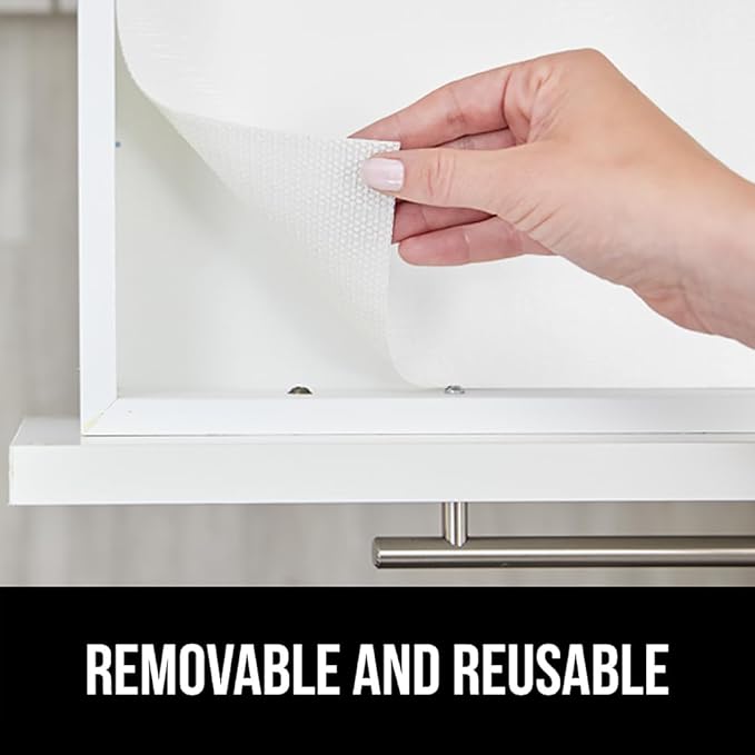 GORILLA GRIP DripGuard Shelf Liner, Non Adhesive Drawer and Kitchen Cabinet Protector, 24x240 Inch, Slip Resistant BPA Free Smooth Surface Plastic Liners for Cabinets, Bathrooms, Closets, White