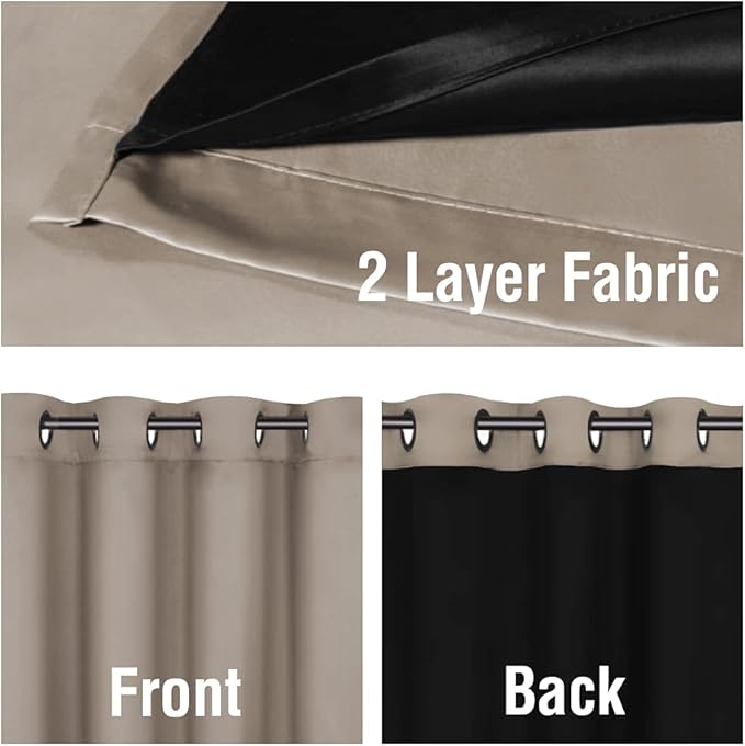 H.VERSAILTEX 100% Blackout Window Curtain Panels, Cold and Full Light Blocking Drapes with Black Liner for Nursery, 84 inches Drop Thermal Insulated Draperies (2 Pieces, 52" Wide per Panel, Khaki)
