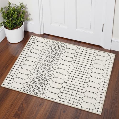 Lahome Moroccan Washable Runner Rug 2x6, Stain Resistant Non-Slip Kitchen Rug Runner, Ultra-Thin Geometric Print Distressed Floor Carpet for Entryway Laundry Bedroom