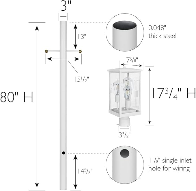 Outdoor Post Light and Lamp Post with Modern Clear Glass for Driveways, Porches, and Backyards, White, Design House 587683