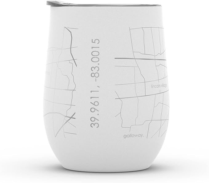Well Told Engraved Columbus Ohio Map Insulated Wine Tumbler, Etched Stainless Steel Wine Tumbler (12 oz, White) City Map Insulated Tumbler, Custom Insulated Tumbler, Outdoor Drinkware
