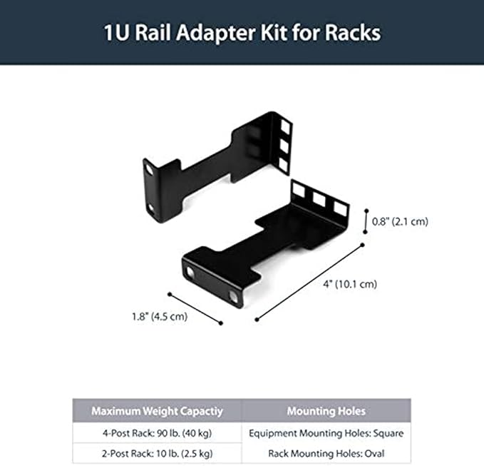 StarTech.com Server Rack Depth Extender - 1U - 4in / 10 cm - TAA Compliant - Recessed Rack Adapter - Rack Mount Adapter Kit - Network Rack Extender (RDA1U)