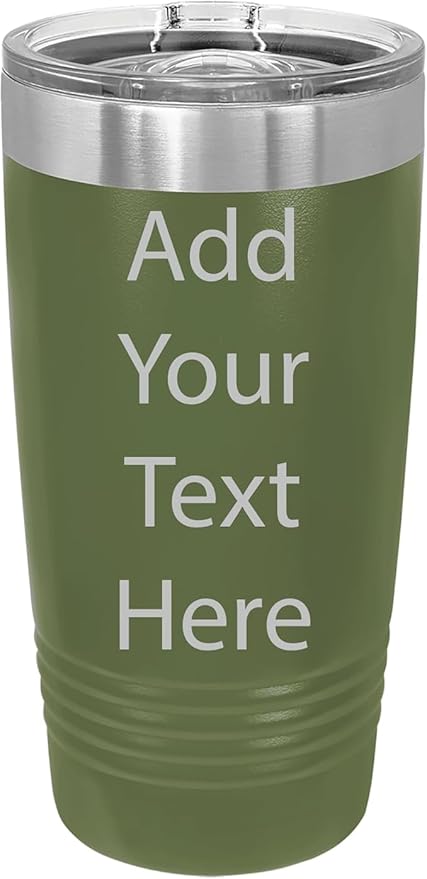 CRAZYDAISYWORLD Customized Polar Camel 20 Oz. Vacuum Insulated Ring Neck Tumbler with Slider Lid Personalized with Your Text (Olive Green)