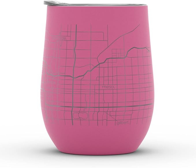 Well Told Engraved Phoenix Arizona Map Insulated Wine Tumbler, Etched Stainless Steel Cup (12 oz, Sunset Pink) City Map Insulated Tumbler, Custom Insulated Tumbler, Outdoor Drinkware
