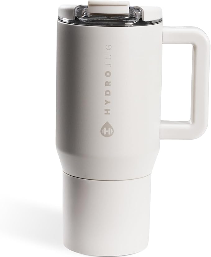 HydroJug Coffee Traveler 20 oz - Leak-Resistant, Ceramic-Lined Insulated Travel Coffee Mug for Hot or Cold Drinks with Flip Lid & Handle, Dishwasher Safe Coffee Tumbler, Linen
