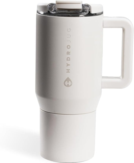 HydroJug Coffee Traveler 20 oz - Leak-Resistant, Ceramic-Lined Insulated Travel Coffee Mug for Hot or Cold Drinks with Flip Lid & Handle, Dishwasher Safe Coffee Tumbler, Linen