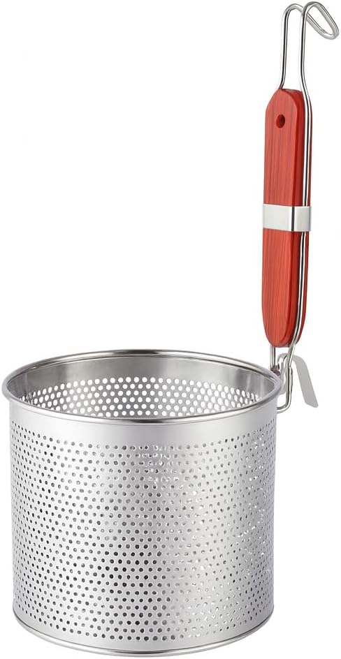 Mesh Pasta Basket Food Strainer Insert For Pot, Colander with Round Wooden Handle Stainless Steel Mesh Spider Strainer for Pasta Noodles Dumpling Vegetable