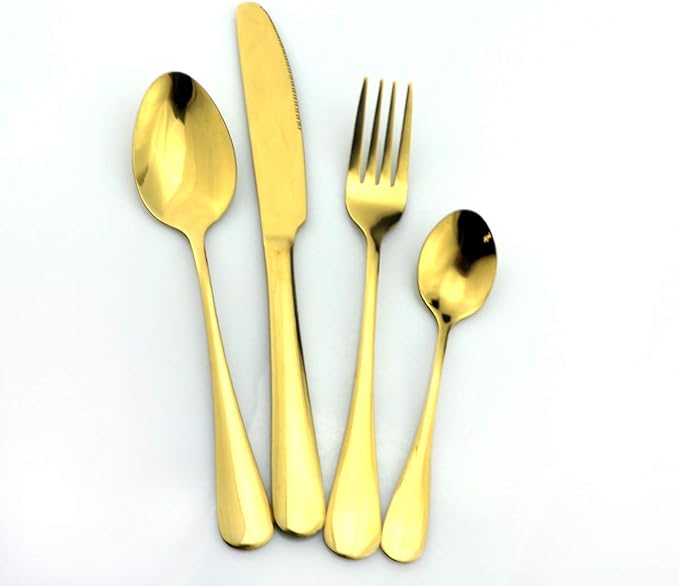 Gugrida Gold Reusable Utensils with Case, Healthy & Eco-Friendly 8 Pieces Portable Stainless Steel Flatware Tableware Dinnerware Set, Portable Travel Camping Cutlery Knife Fork Spoon Straws Set