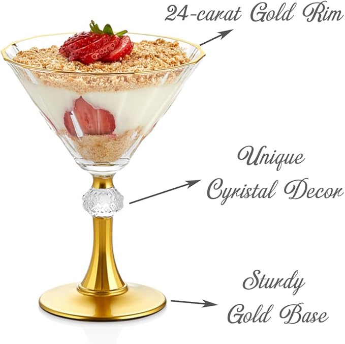 Gold Rim Crystal Martini Cocktail Glasses Glassware Drinkware Rimmed Drinking Trim Fancy Set of 6 Coupe Plated Glass Christmas Stem Stemmed Style Unique Bar Drink Handmade Holiday Luxury