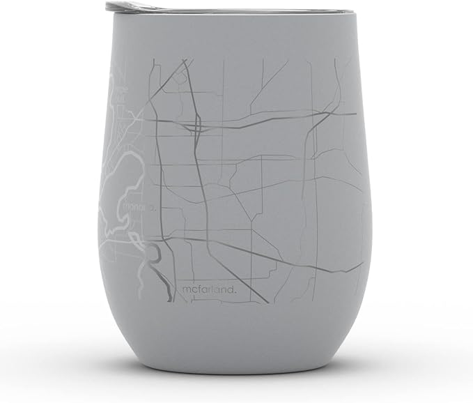 Well Told Engraved Madison Wisconsin Map Insulated Wine Tumbler, Etched Stainless Steel Cup (12 oz, Dockside Gray) City Map Insulated Tumbler, Custom Insulated Tumbler, Outdoor Drinkware
