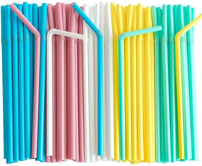 200pcs Colorful Flexible Straws Plastic-Free, 7.75" Compostable Disposable Drinking Straws for Party/Home Use,Biodegradale Eco-Friendly Bendable Straws -5 Assorted Color