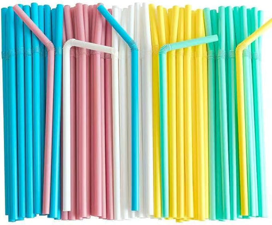 200pcs Colorful Flexible Straws Plastic-Free, 7.75" Compostable Disposable Drinking Straws for Party/Home Use,Biodegradale Eco-Friendly Bendable Straws -5 Assorted Color