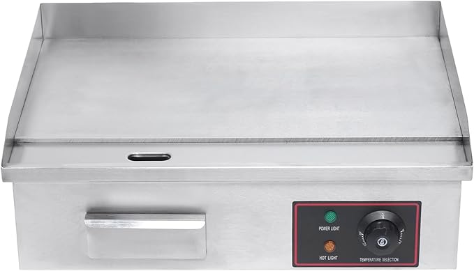 Electric Countertop Griddle Commercial BBQ Grill, Stainless Steel BBQ Flat Top Grill Hot Plate Countertop Electric Stove with Adjustable Thermostatic Control for Steak Kitchen (1.6KW)