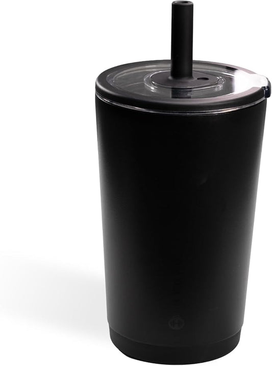 HydroJug Everyday Tumbler 14 oz – Ceramic-Lined Insulated Tumbler with Straw and Soft-Touch Lid, Cup Holder Friendly, Double-Wall Vacuum Insulation, Reusable Travel Cup – Black