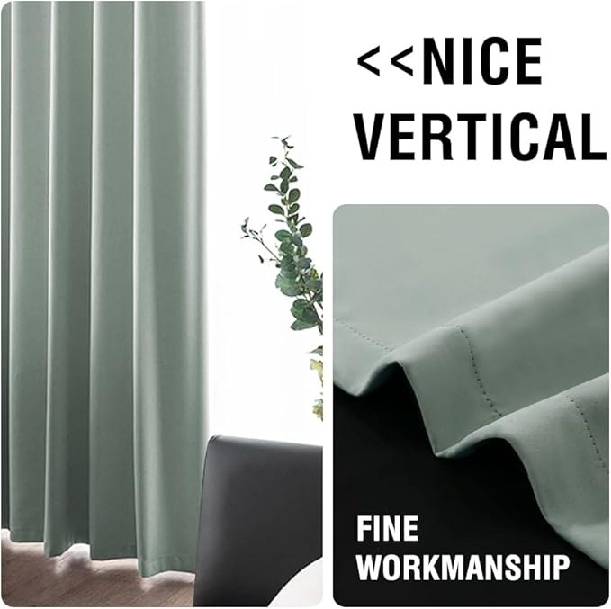 H.VERSAILTEX 100% Blackout Curtain Panels 45 Inches Long Thermal Insulated Blackout Lined Curtains for Bedroom Two Layers Full Light Blocking Drapes for Living Room, 2 Panels, Sage
