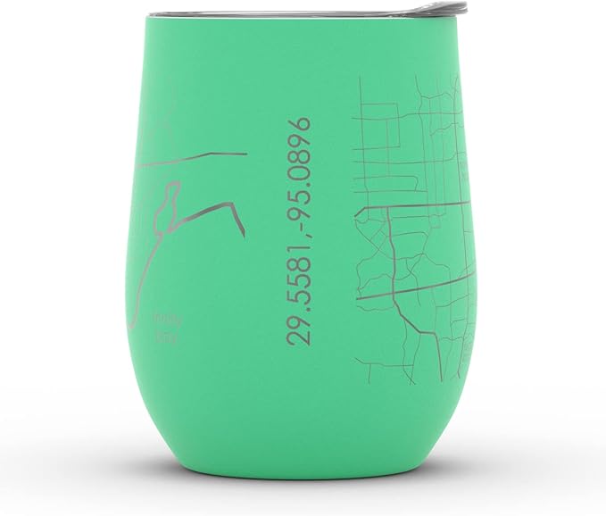 Well Told Engraved Houston Texas Map Insulated Wine Tumbler, Etched Stainless Steel Cup (12 oz, Sunday Green) City Map Insulated Tumbler, Custom Insulated Tumbler, Outdoor Drinkware