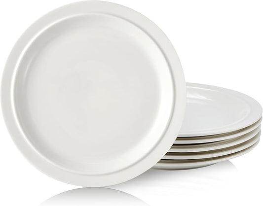 10.5-inch Porcelain Dinner Plate Set of 6 - Microwave, Oven and Dishwasher Safe, Scratch Resistant. (White)