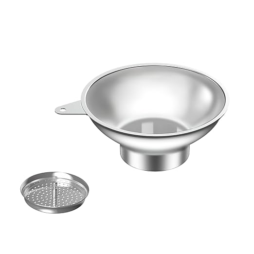 Standard Mason Jar Funnel with Strainer,Large Metal Funnel for transferring Milk, Juice, Oils, flavorings