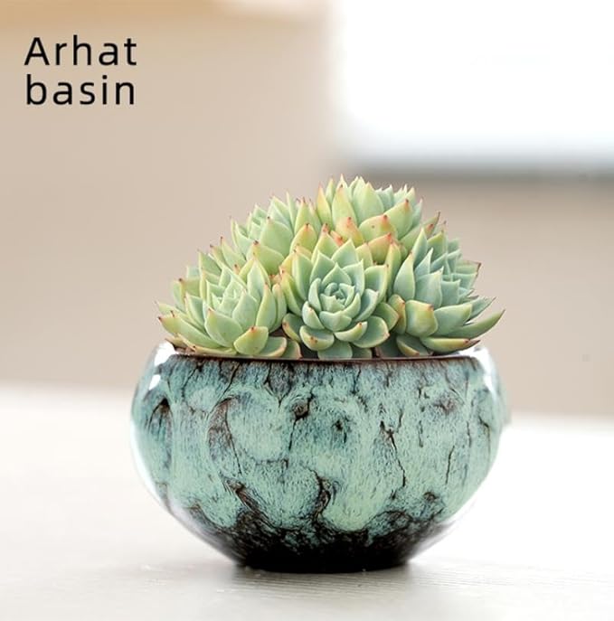 YYW Succulent Pots with Drainage Ceramic Plant Pot Indoor Small Flower Cactus Pots with Tree Tier Bamboo Stand Shallow Planter for Garden Windows Home Office Decor Plant Lovers Gifts