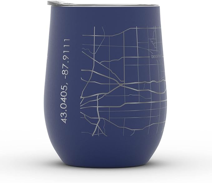 Well Told Engraved Milwaukee Wisconsin Map Insulated Wine Tumbler, Etched Stainless Steel Cup (12 oz, Midnight Blue) City Map Insulated Tumbler, Custom Insulated Tumbler, Outdoor Drinkware